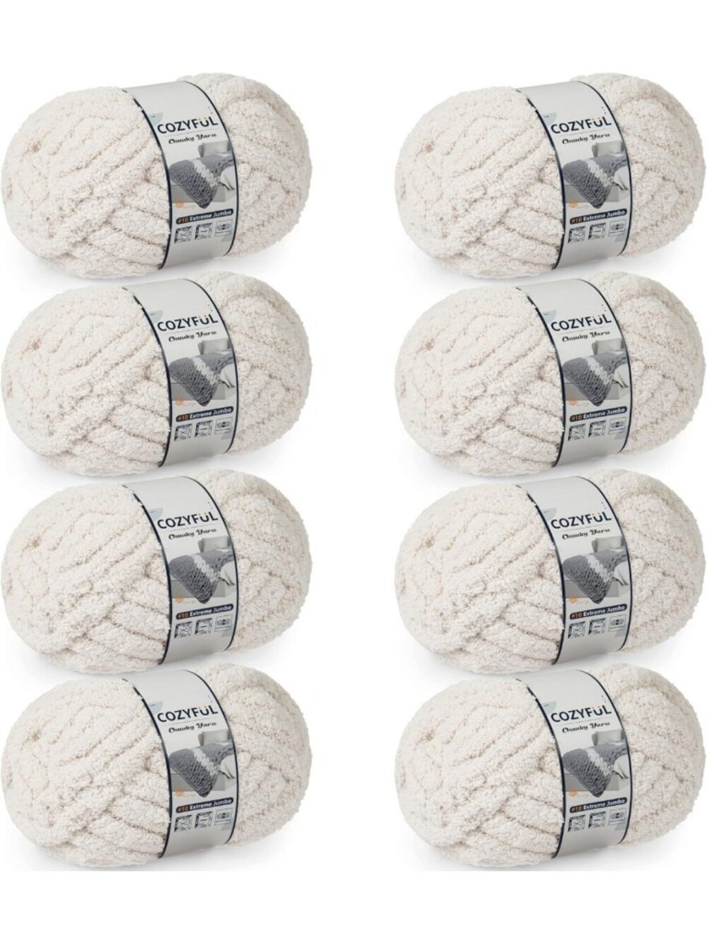 Cozy Chunky Chenille Yarn for Hand Knitting & Crocheting - Jumbo 8 Skeins, Beige